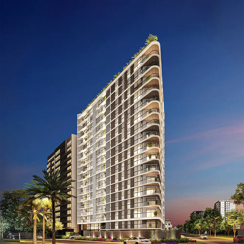 Vista frontal del proyecto West Prado